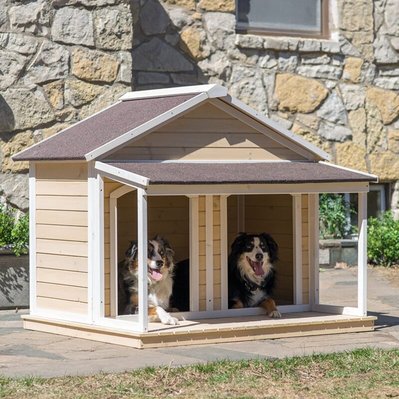 Antique Large Dog House W Roof Solid Wood Penthouse Kennels Crates Duplex 51x43x43