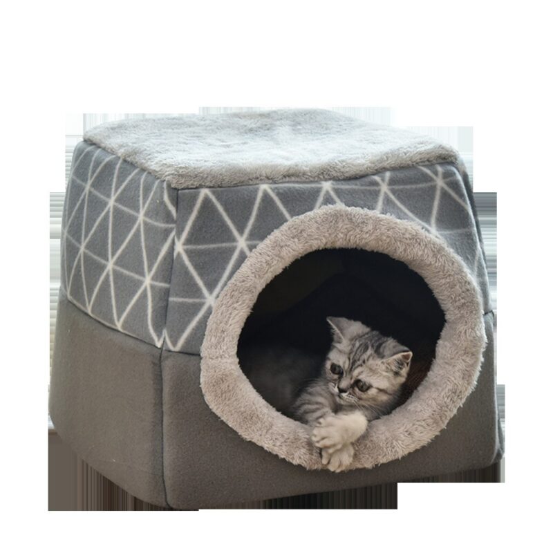 Pet Cat Bed Foldable Winter Soft Warm Tent Washable Puppy cat Sleeping Bag Basket Mat Cat Plaid House Kennel Cat Supplies