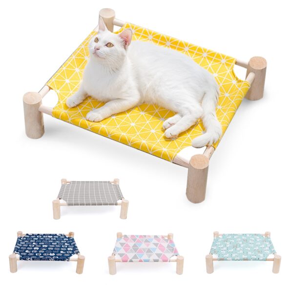 Elevated Cat Bed House Cat Hammocks Bed Wood Canvas Cat Lounge Bed for Small Dogs Rabbit Cats Durable Canvas Pet House Supplies