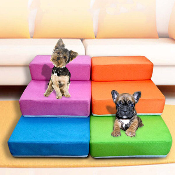 Breathable Mesh Foldable Pet Stairs Detachable Pet Bed Stairs Dog Ramp 2 Steps Ladder for Small Dogs Puppy Cat Bed Cushion Mat