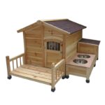 Outdoor indoor solid wood pet dog nest small medium dog cage dog house waterproof can be opened and washed Teddy dog supplies (Log color M)