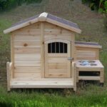 Outdoor indoor solid wood pet dog nest small medium dog cage dog house waterproof can be opened and washed Teddy dog supplies (Log color M)