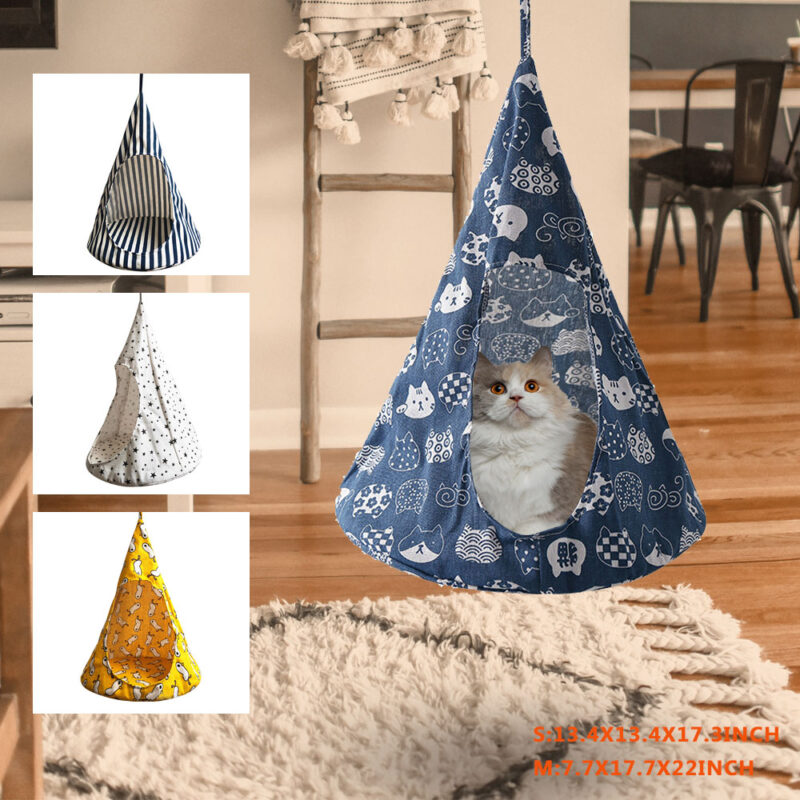 Pet Cat Tent Hammock Cat Removable Hanging House Bed Cone Shape Breathable Linen Sponge Cage Cover Creative Pet Supplies