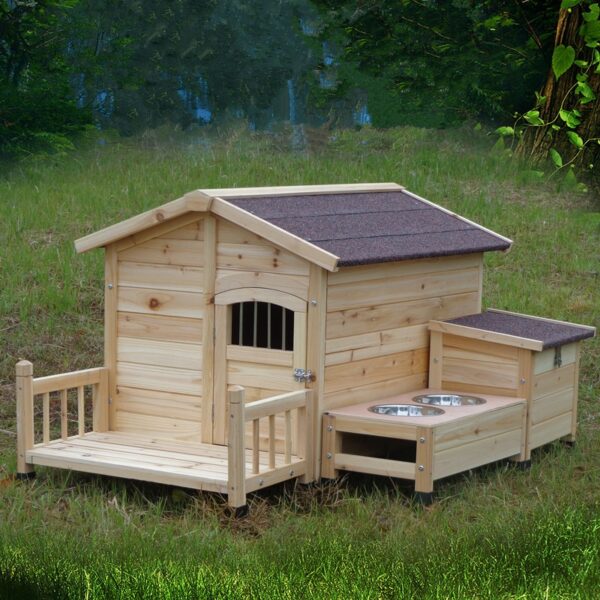 Outdoor indoor solid wood pet dog nest small medium dog cage dog house waterproof can be opened and washed Teddy dog supplies (Log color M)