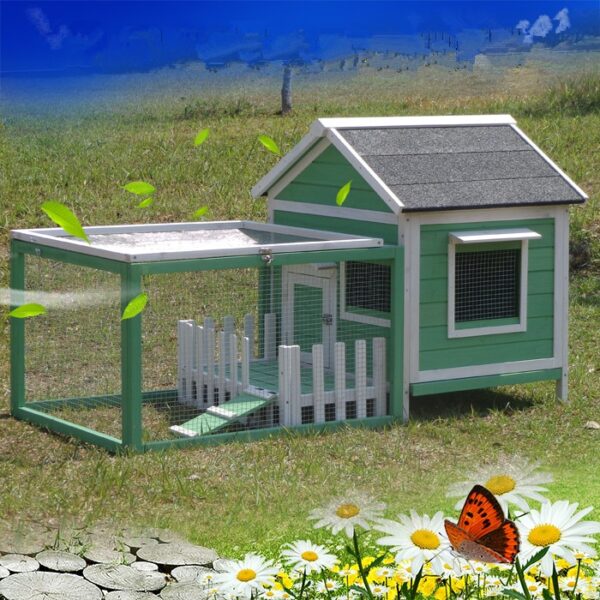 Outdoor wooden pet dog house waterproof anti-corrosion dog cage dog nest indoor cat house cat cage small medium-sized (Green M)