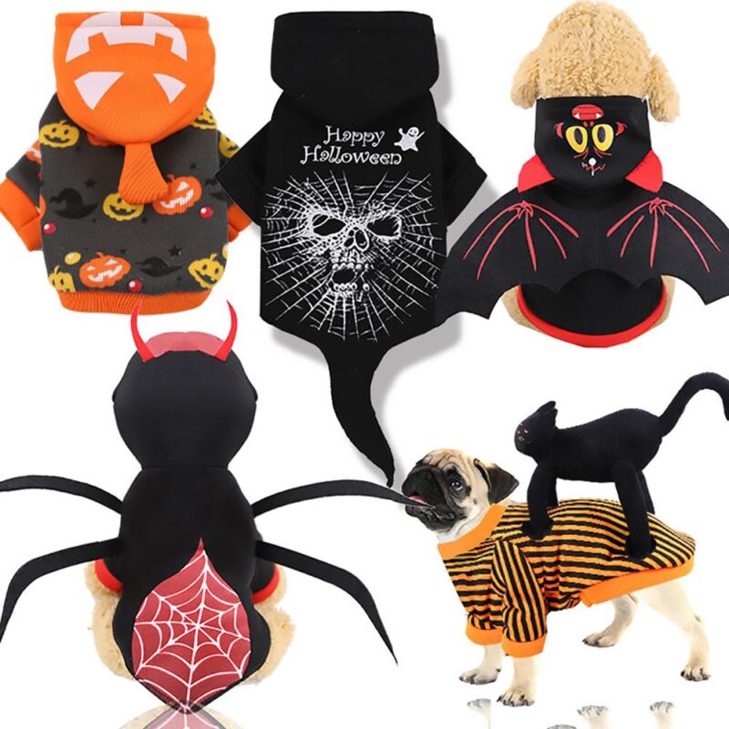 Dog Clothes Festival Christmas Day Uniform Funny Cat Pet Clothes Autumn And Winter Halloween Pumpkin Spider Bat Turned