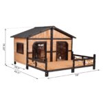 59"x64"x39" Wood Large Dog House Cabin Style Elevated Pet Shelter Nap Porch Deck